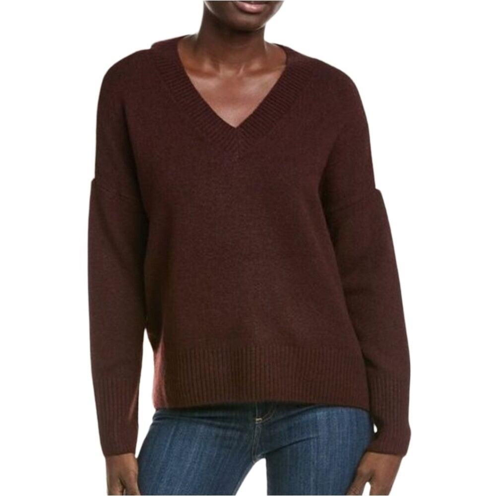 Cyrus Rich Roasted Brown Wool Blend V-Neck Cozy Warm V-Neck Sweater Size Med New